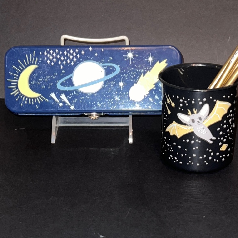 “Cosmic” metal pencil box & “Beasties” cup-NWT